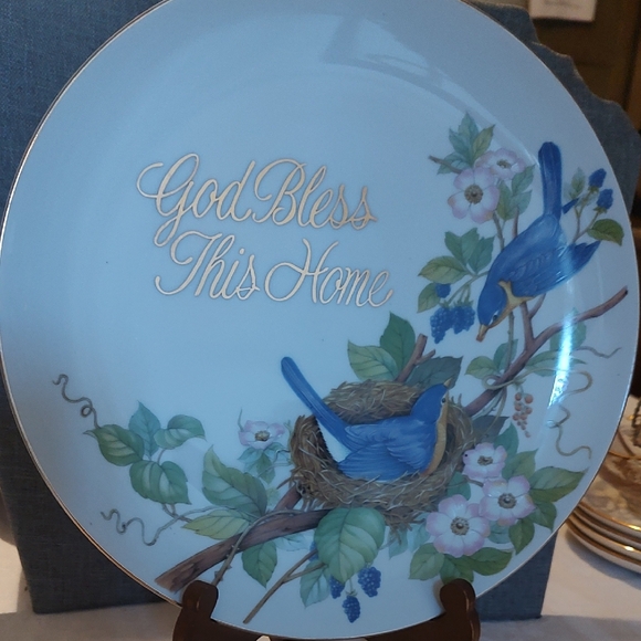 Vintage Decorative Hand Crafted Plate with Bluebirds and Floral Design - Picture 3 of 5